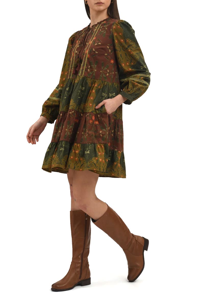 Floss Floral Long Sleeve Cotton Minidress, Alternate, color, GREEN