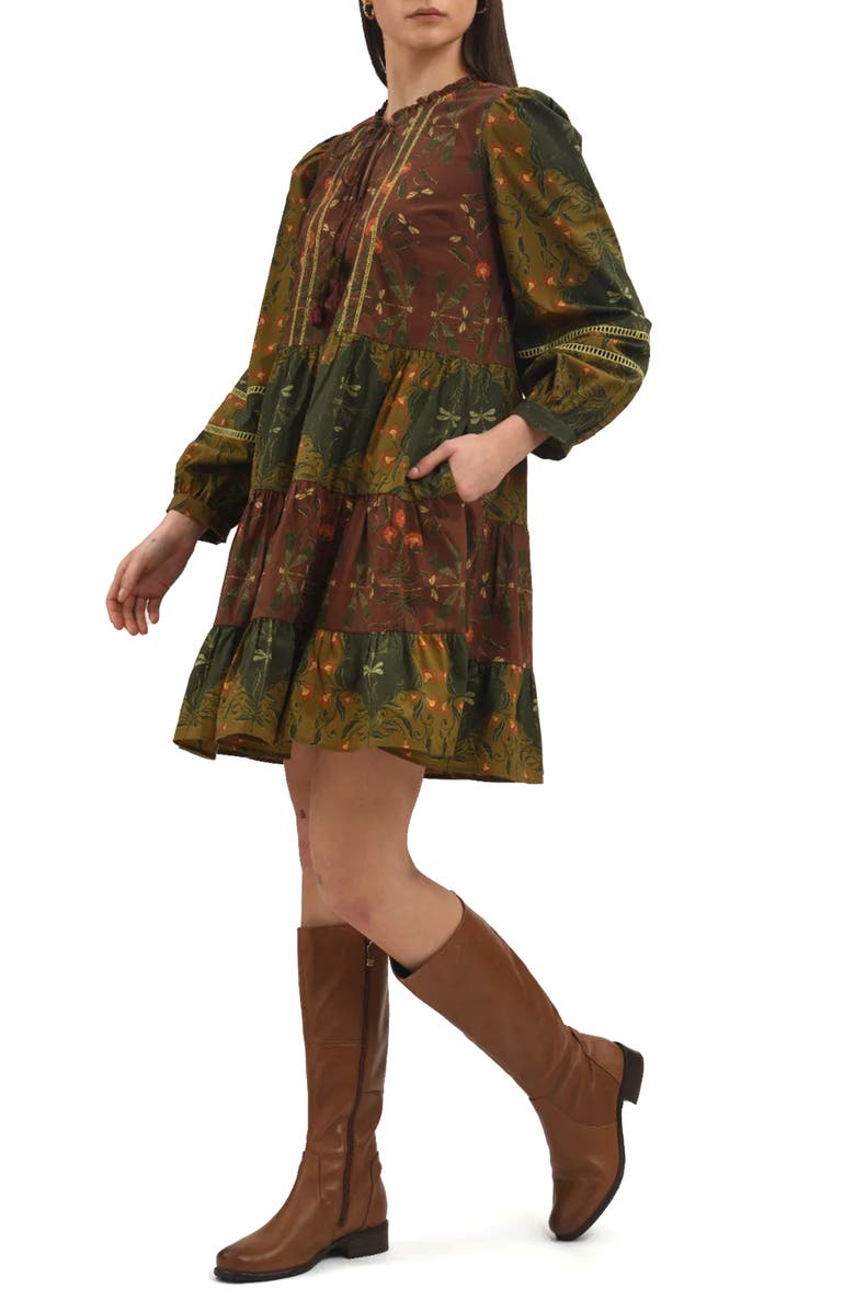 Celina Moon Floss Floral Long Sleeve Cotton Minidress, Alternate, color, Green