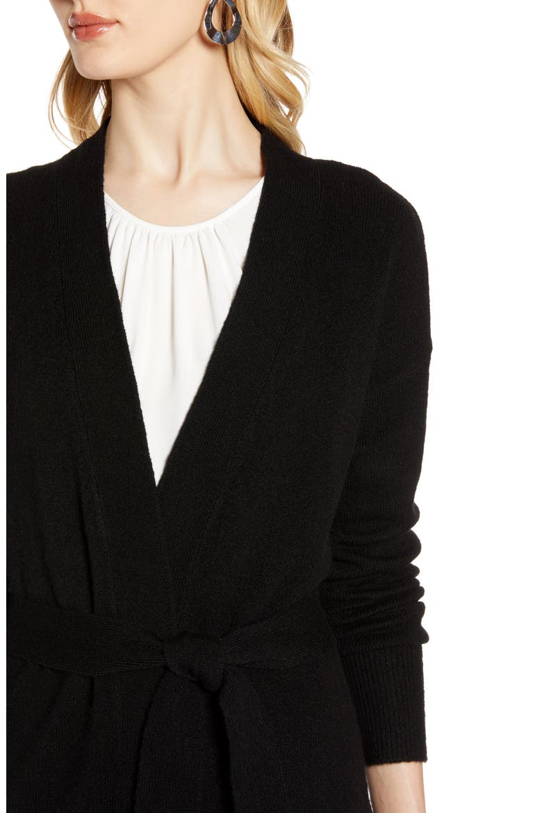 Tie Waist Cardigan, Alternate, color, BLACK