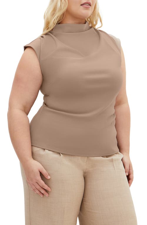 City Chic Charlize Pleated Funnel Neck Stretch Crepe Top In Natural