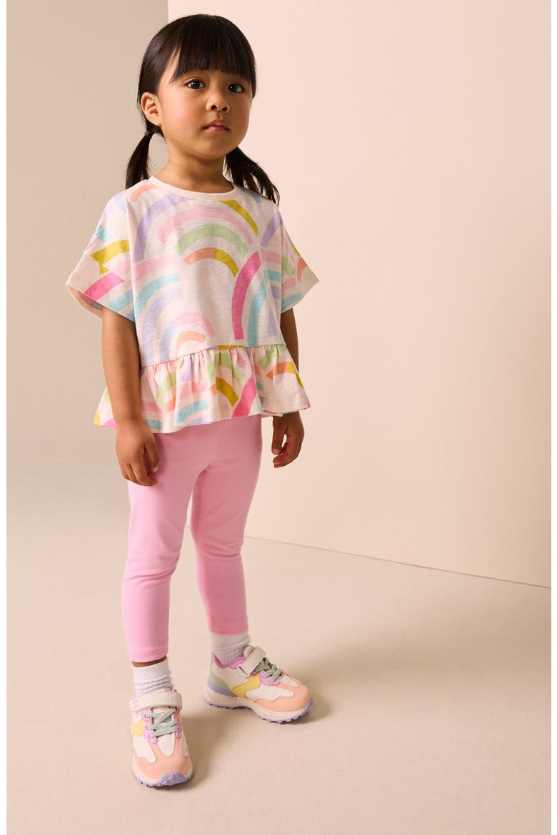 Kids' Rainbow Print Cotton Peplum T-Shirt, Alternate, color, NEUTRAL