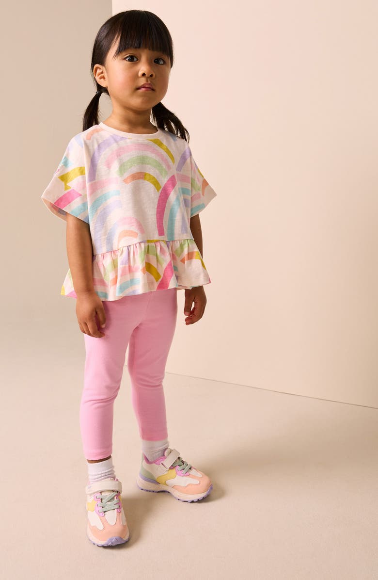 NEXT Kids' Rainbow Print Cotton Peplum T-Shirt, Alternate, color, Neutral