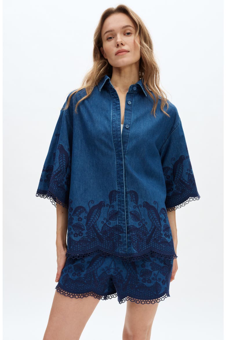 Embroidered Denim Shirt, Alternate, color, DARKTIDE