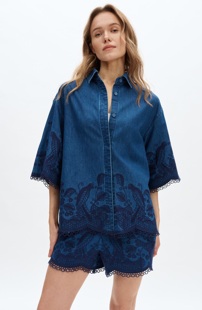 Bayeas Embroidered Denim Shirt, Alternate, color, Darktide