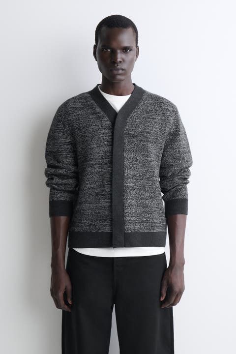 Contrast-Detail Wool V-Neck Cardigan