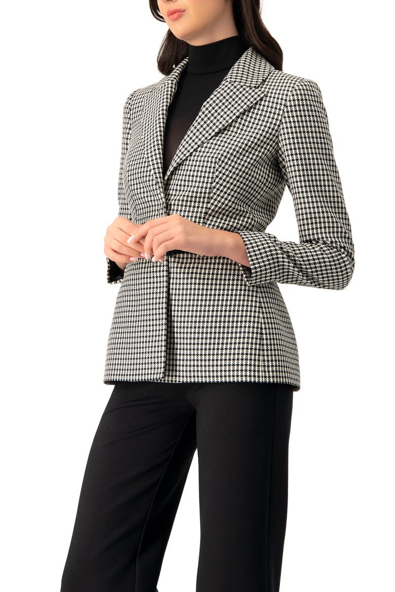 Belted Checkered Blazer with Pockets, Alternate, color, Black