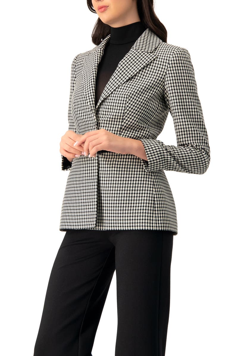 IVONNE Belted Checkered Blazer with Pockets, Alternate, color, Black