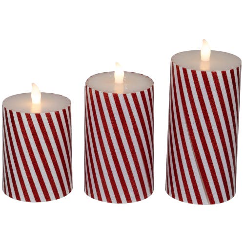 Northlight Led Flickering Flameless Candy Cane Striped Christmas Wax Pillar Candles In Red