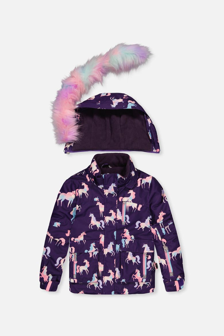Play Unicorn Jacket & Reinforced Pants Two Piece Snowsuit, Alternate, color, Purple Unicorn Print
