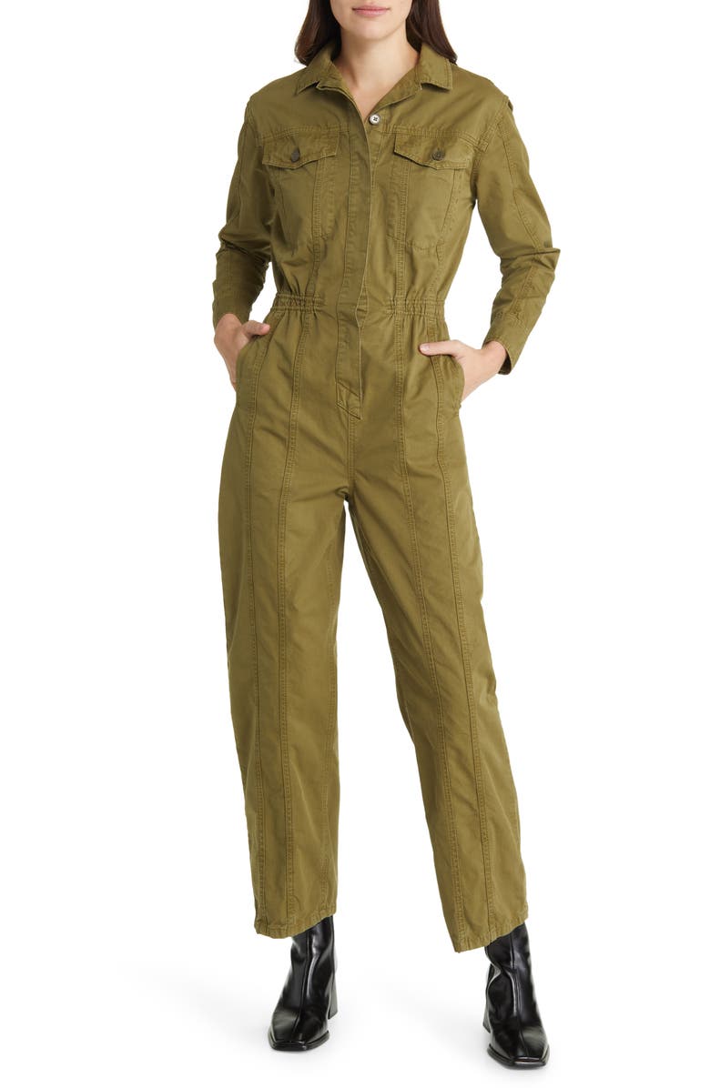 FRAME Cinched Waist Cotton Twill Jumpsuit, Main, color, 