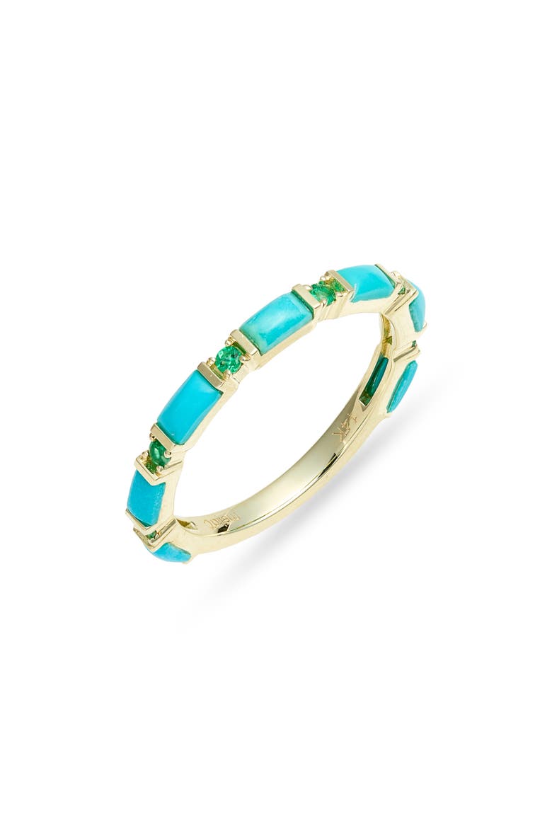 14k Gold Turquoise & Emerald Band Ring, Main, color, YELLOW GOLD