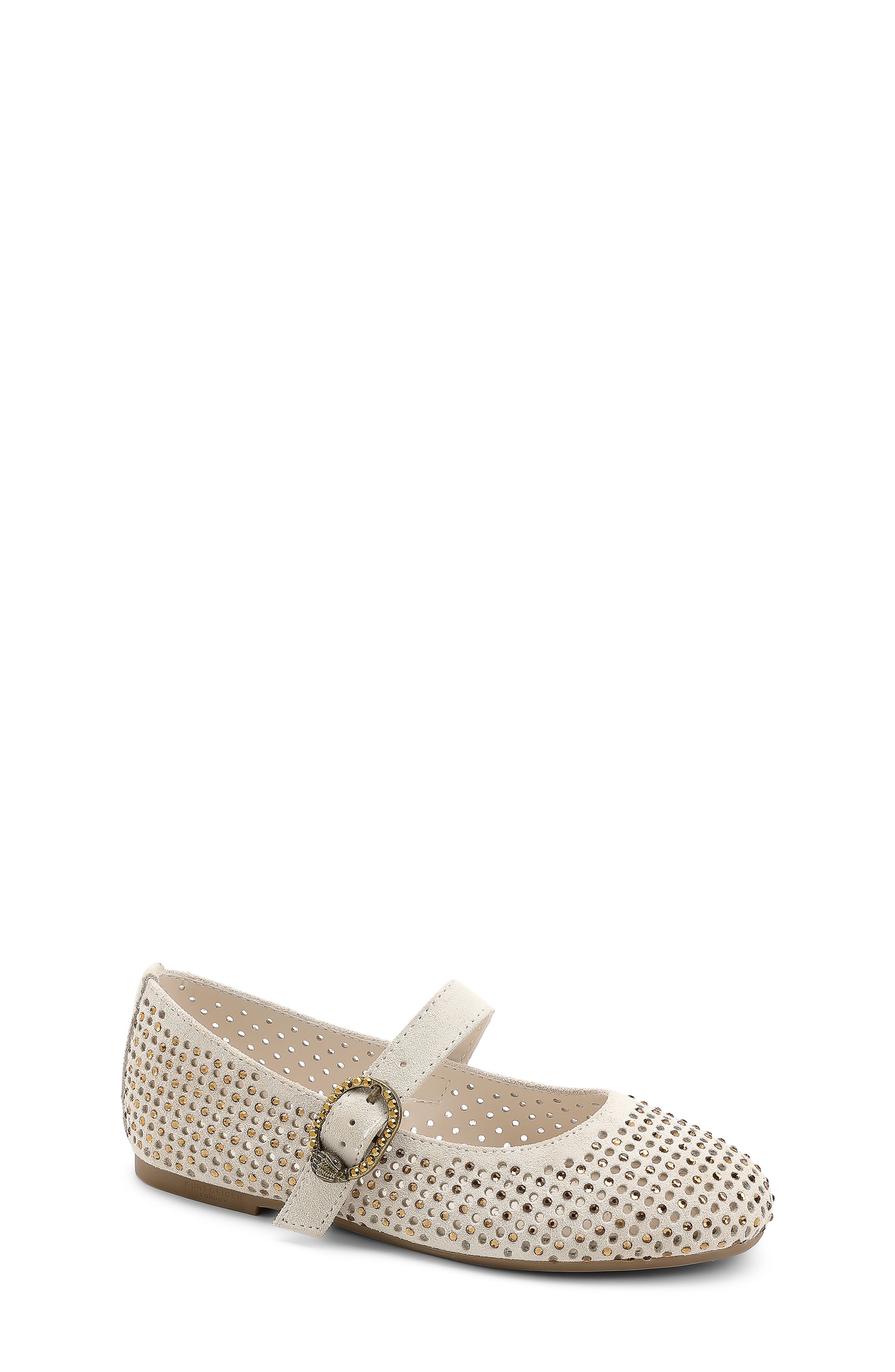 Kurt Geiger London Kids' Mini Mayfair Crystal Embellished Mary Jane Ballet Flat, Main, color, Bone