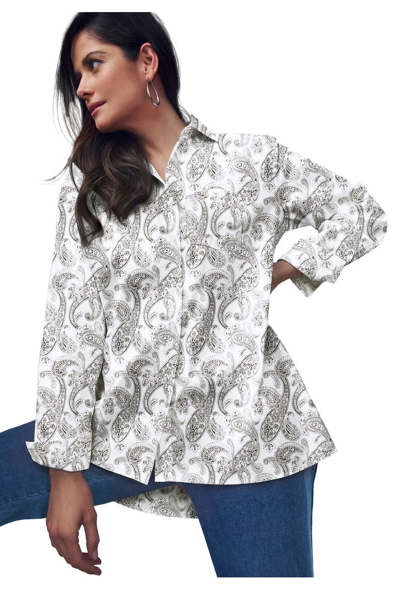 Stretch Cotton Oversized Poplin Shirt, Main, color, WHITE CLASSIC PAISLEY
