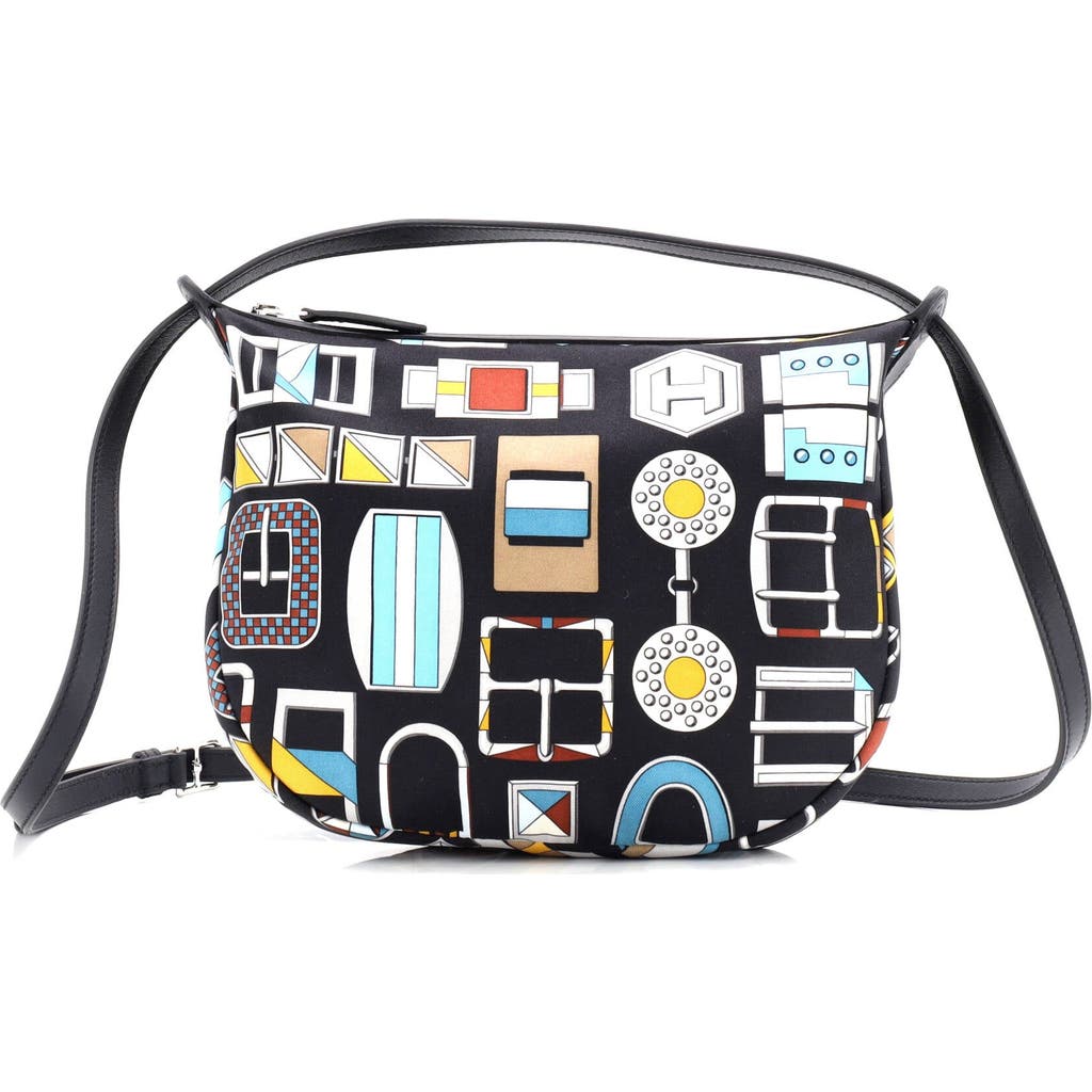 Pre-owned Hermes Hermes Sursoie To Go Pouch Printed Silk And Leather In Black