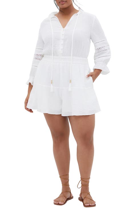 Long Sleeve Woven Romper (Plus)