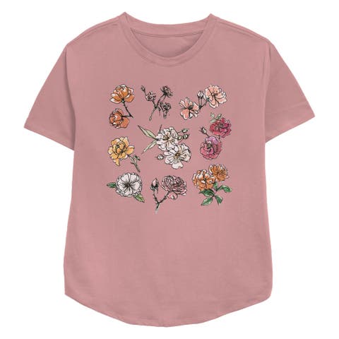 Women's Lost Gods Painted Flower Grid  Graphic T-Shirt