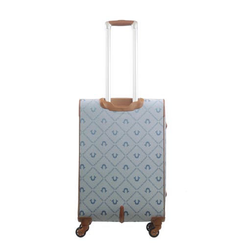 True Religion Soft Sided 27" Expandable, Spinner Luggage Wiith Ionic Logo Monogram And Buddha Patch