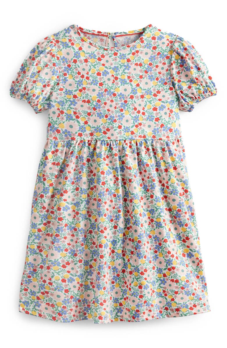 Mini Boden Kids' Floral Puff Sleeve Cotton Dress, Main, color, 