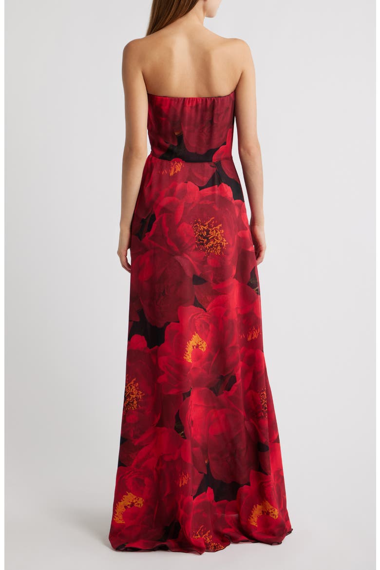 Floral Strapless Georgette Gown, Alternate, color, RED