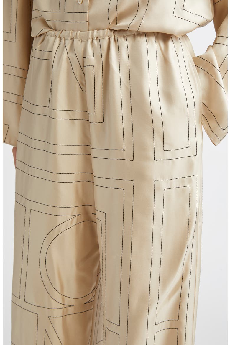 Totême Monogram Silk Pajama Bottoms, Alternate, color, IVORY MONOGRAM