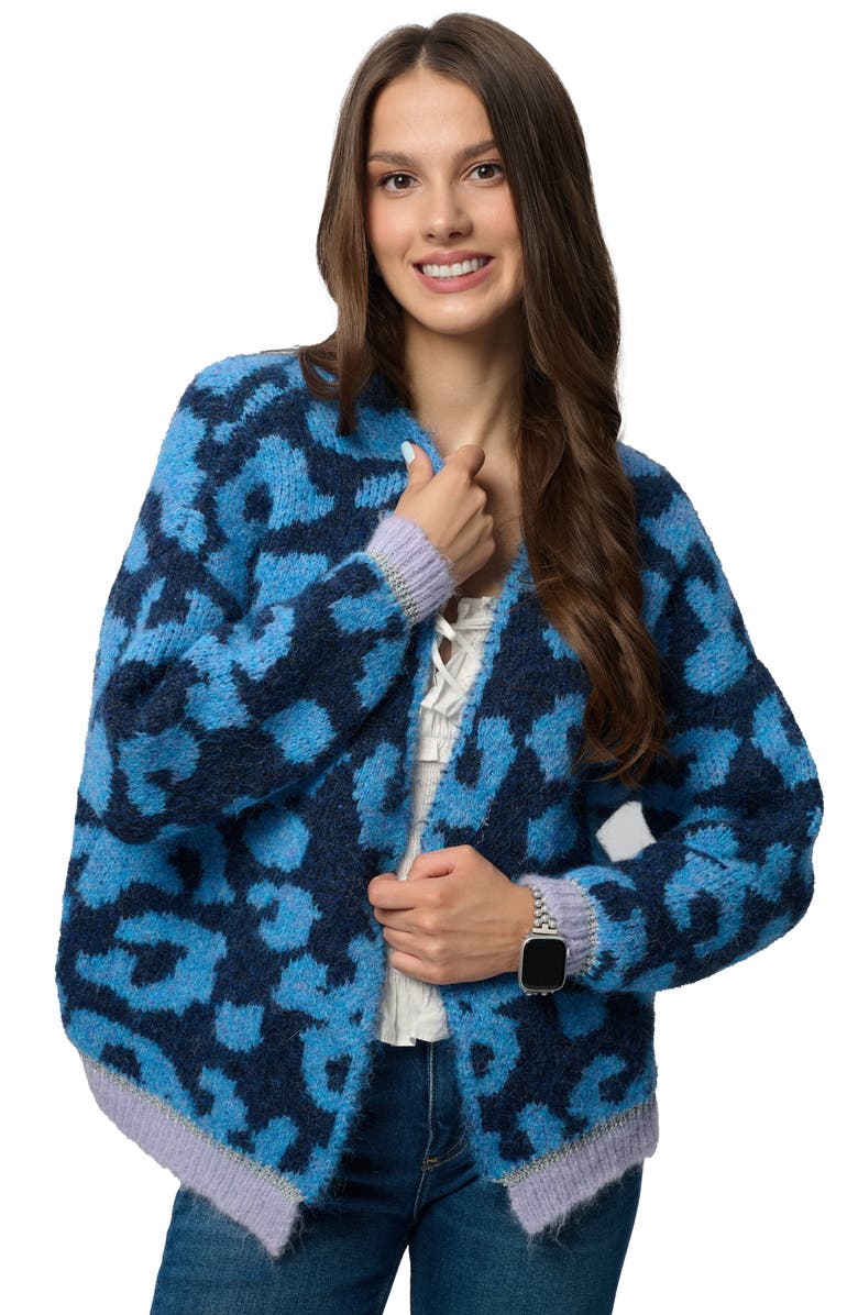 SAACHI Cheetah Cardigan, Alternate, color, Navy
