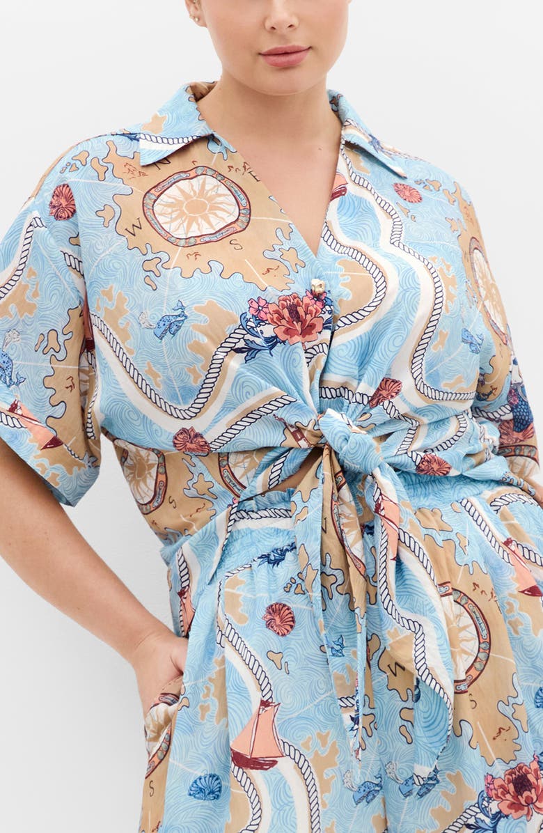 City Chic Postcard Front Tie Top, Main, color, Voyage Prt