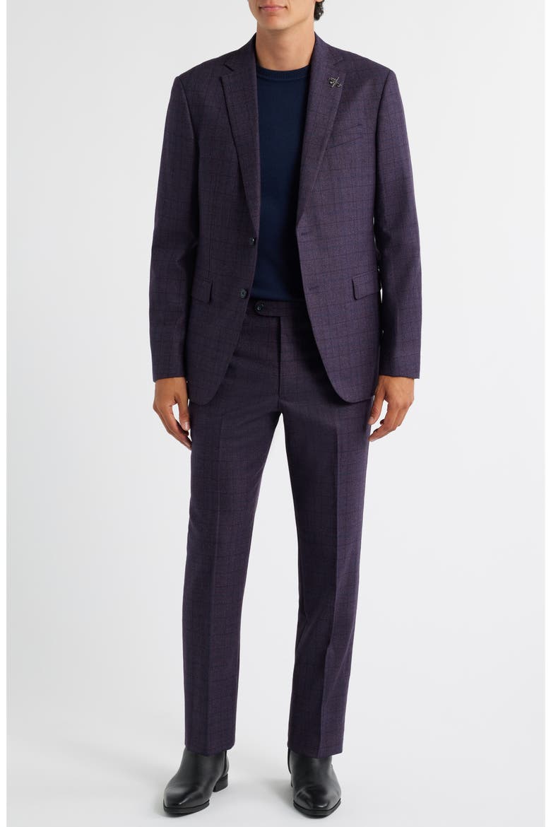 Bleeker Purple Glen Check Stretch Wool Suit, Main, color, PURPLE