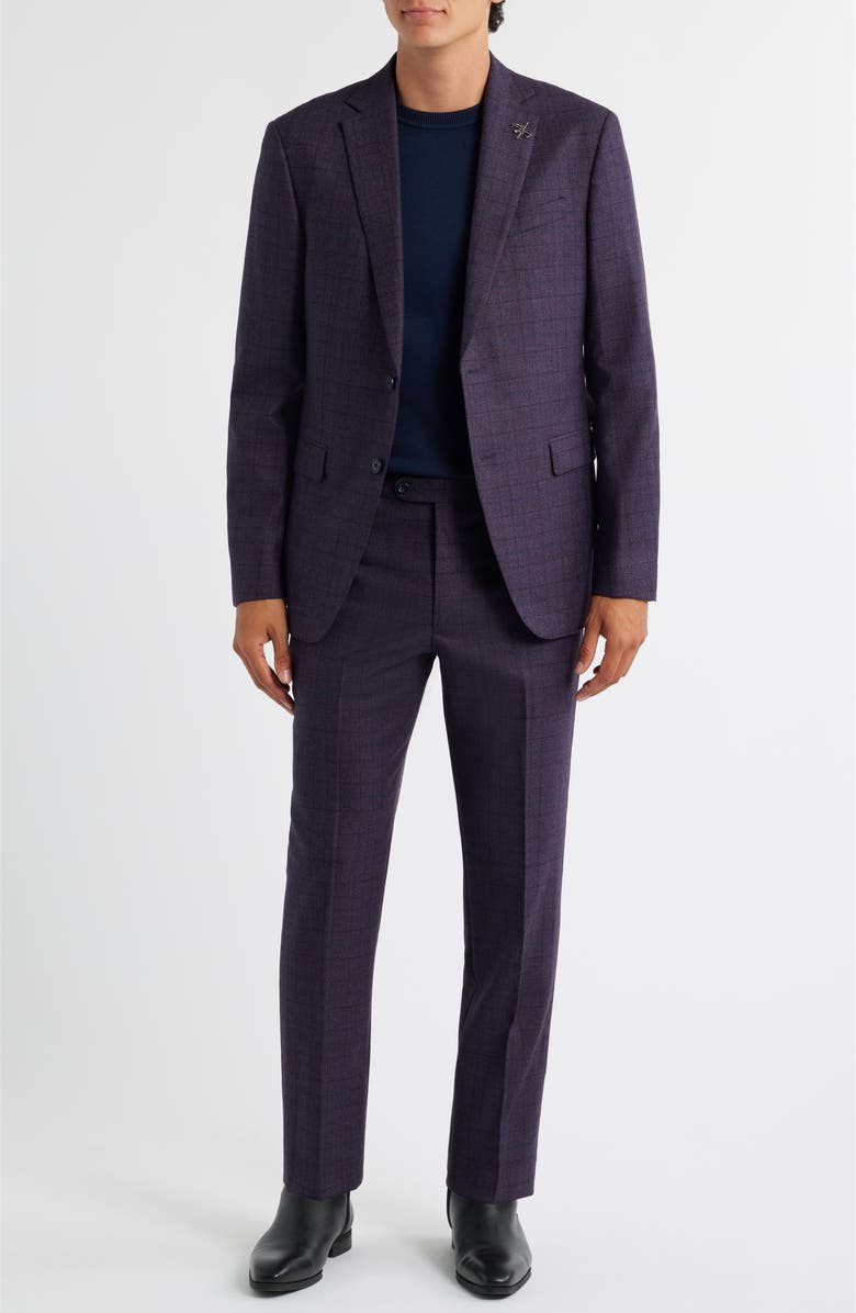 John Varvatos Star USA Bleeker Purple Glen Check Stretch Wool Suit, Main, color, Purple