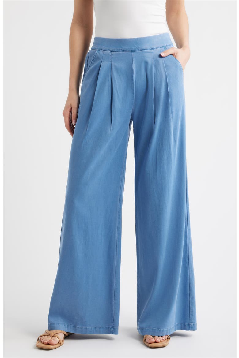 Wide Leg Pull-On Denim Pants, Main, color, CHAMBRAY
