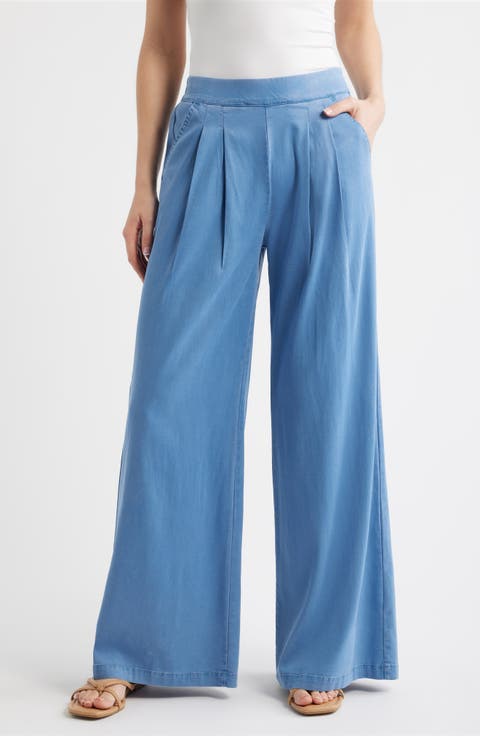 Wide Leg Pull-On Denim Pants