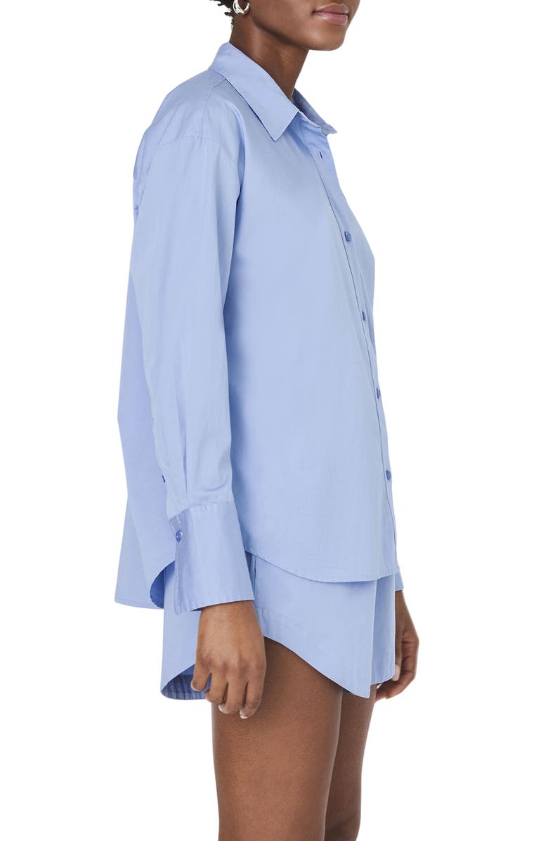 French Connection Alexis Oversize Crossover Cotton Button-Up Shirt, Alternate, color, Oxford Blue
