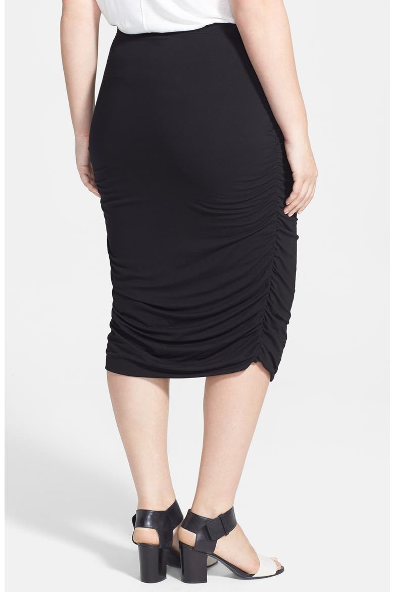 Ruched Stretch Knit Midi Skirt, Alternate, color, RICH BLACK