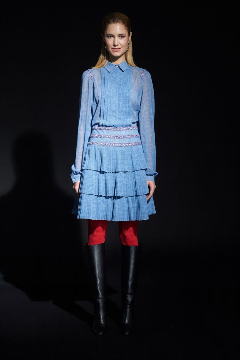 Knee Length Plissee Dress, Alternate, color, Jeansblue