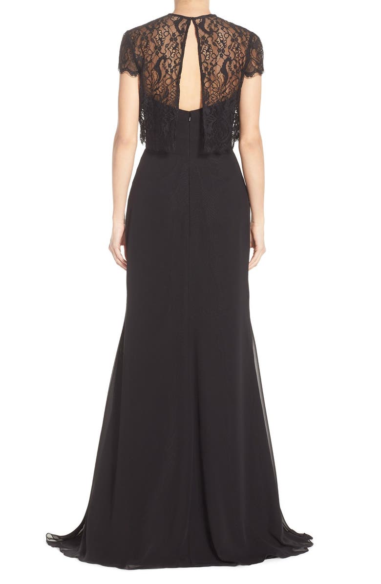 Hayley Paige Occasions Strapless Chiffon A-Line Gown with Removable Lace Overlay, Alternate, color,