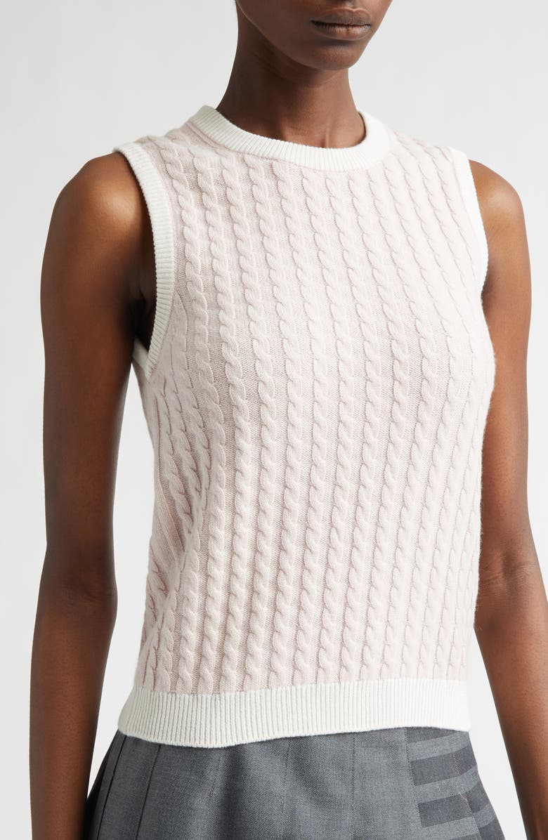 Thom Browne Baby Cable Stitch Cashmere Sweater Shell, Alternate, color, Light Pink