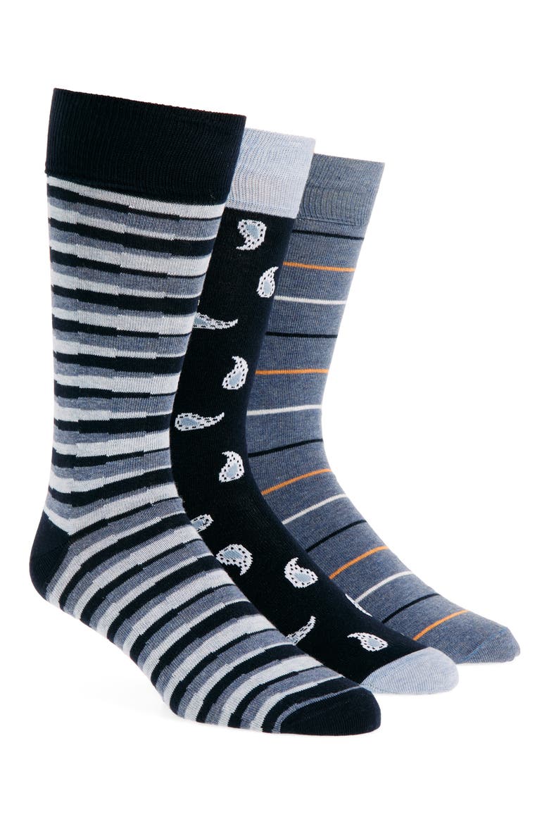 Assorted 3-Pack Crew Socks, Main, color, NAVY