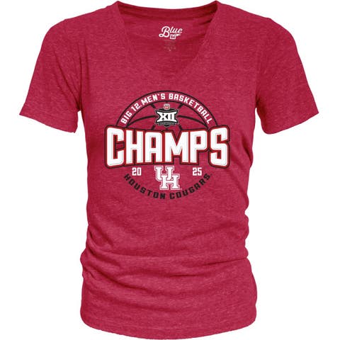 Women's Blue 84  Red Houston Cougars 2025 Big 12 Men's Basketball Conference Tournament Champions Tri-Blend V-Neck T-Shirt