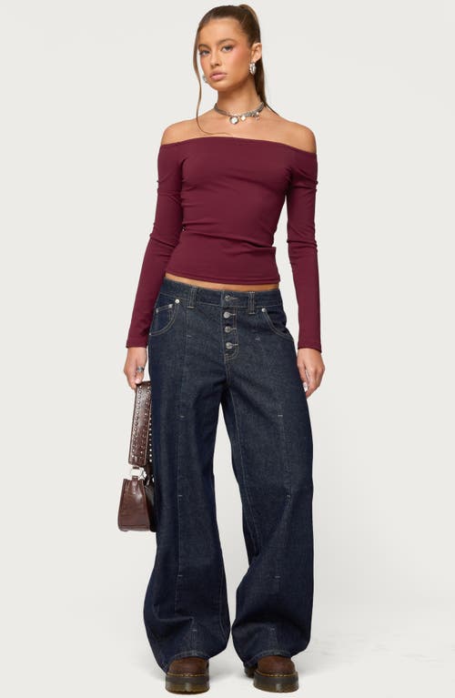 Edikted Katie Off The Shoulder Long Sleeve Top In Burgundy