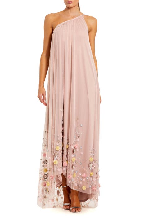 One Shoulder High Low Embellished Trapeze Gown