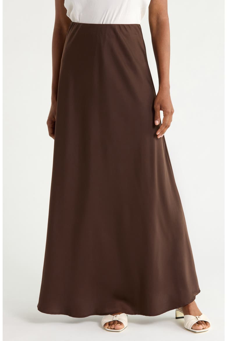 Bias Cut Maxi Skirt, Main, color, CHOCOLATE