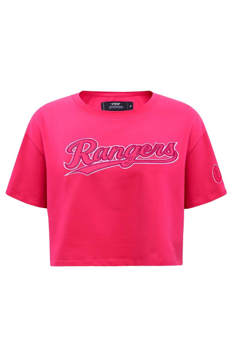PRO STANDARD Women's Pro Standard Pink Texas Rangers Triple Pink Boxy Cropped T-Shirt, Alternate, color,