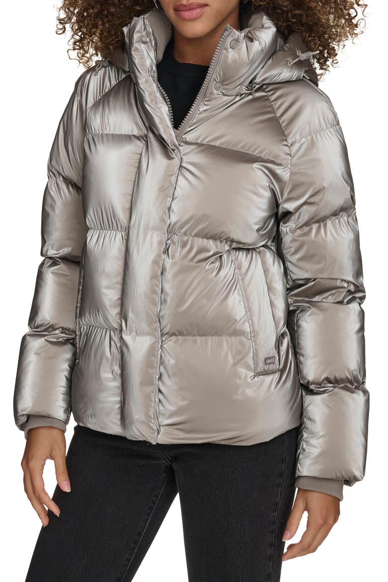 Hooded Quilted Puffer Jacket, Main, color, SILVER