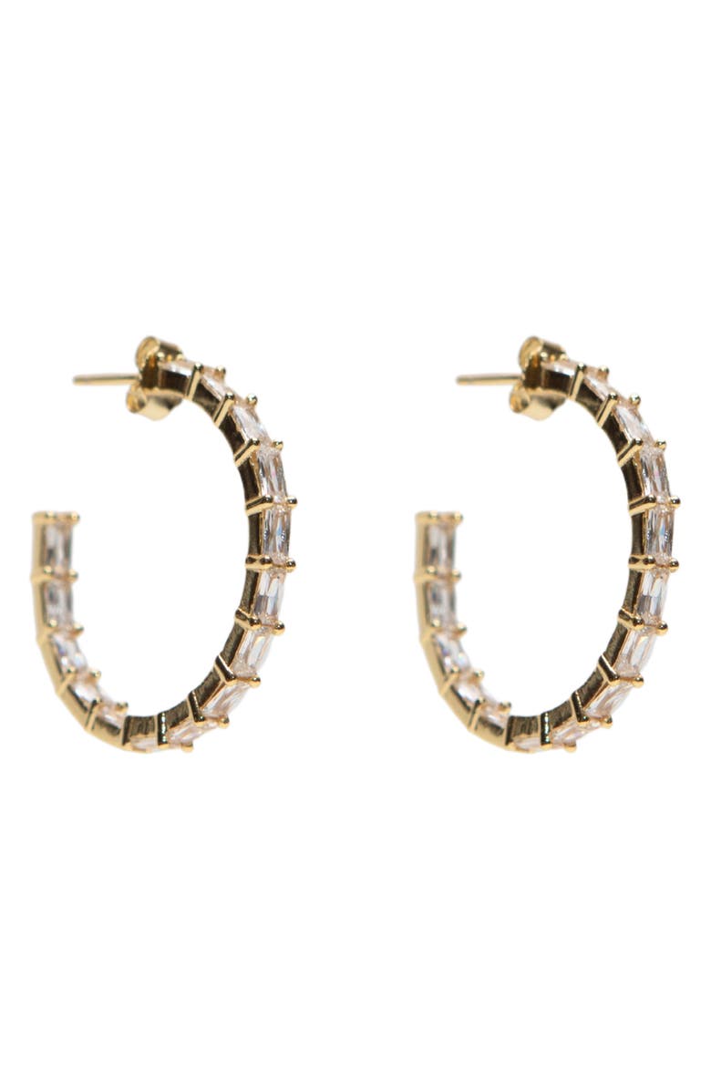 Argento Vivo Sterling Silver Cubic Zirconia Hoop Earrings, Main, color, Gold