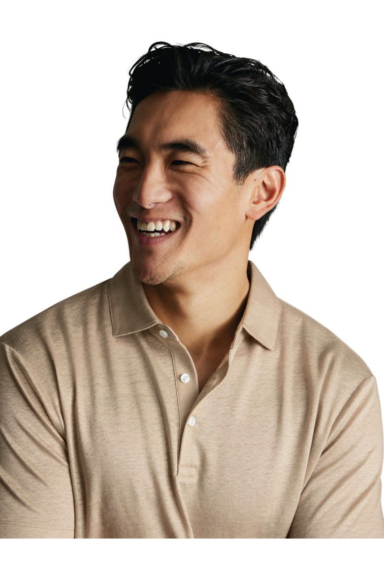 Short Sleeve Linen Polo, Alternate, color, Oatmeal