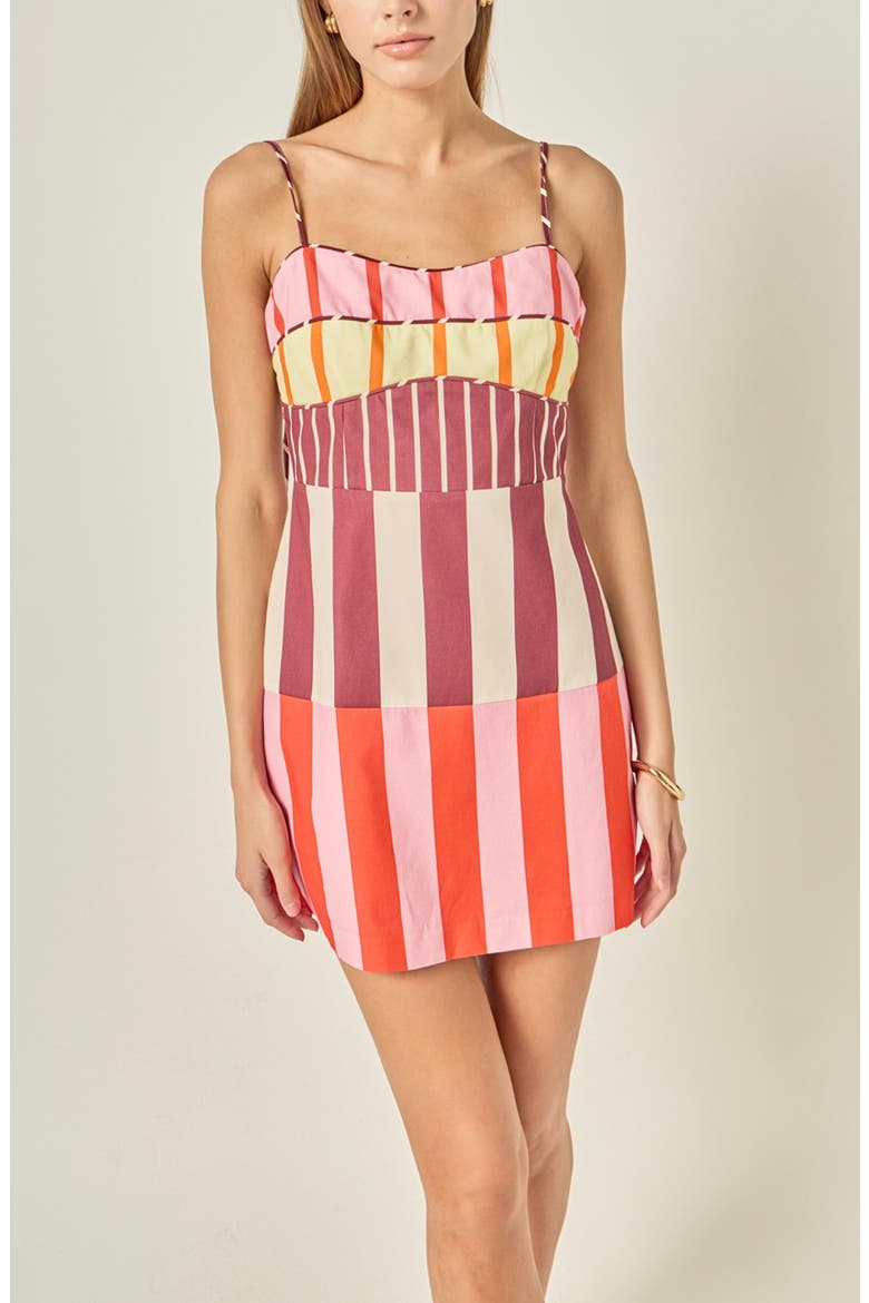 Striped Cotton Minidress, Alternate, color, BURGUNDY MULTI