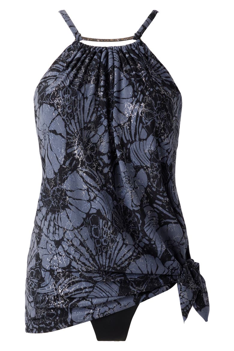 Shell Beach Parker Skirted One-Piece Swimsuit, Alternate, color, BLACK/ MULTI