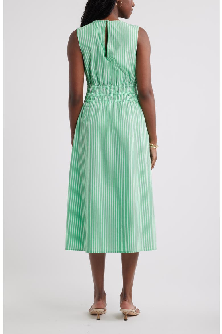 Sleeveless Smocked Waist Cotton Midi Dress, Alternate, color, GREEN EMPEROR- WHITE STRIPE