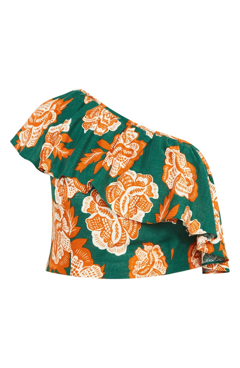 City Chic Runaway Bird Ruffle One-Shoulder Crop Top, Alternate, color, Sundowner