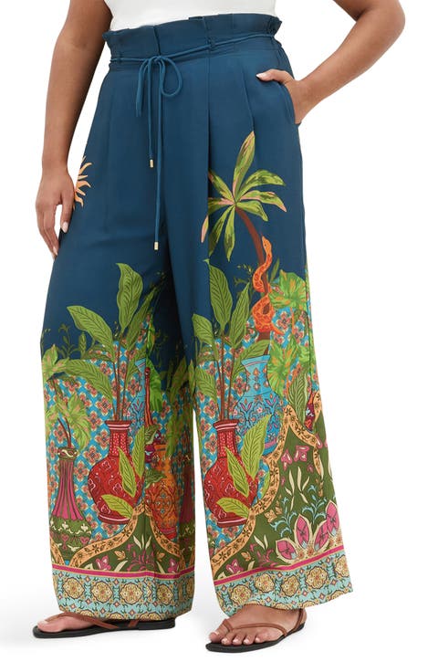 Print Pleated Wide Leg Pants