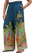 City Chic Print Pleated Wide Leg Pants